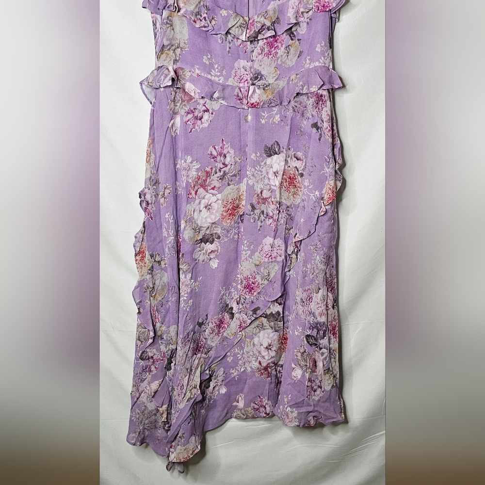 Sundance Faye Lilac Floral Midi Dress Size L Cottagecore Ruffle Asymetric Boho - Picture 10 of 14